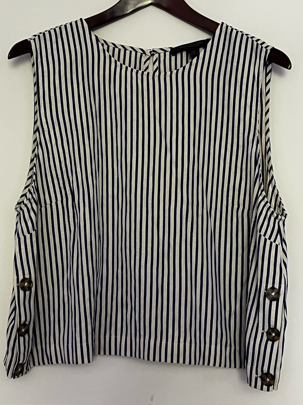 Mark New York women Striped Sleeveless Button-Accent Top Navy White Coastal XL
